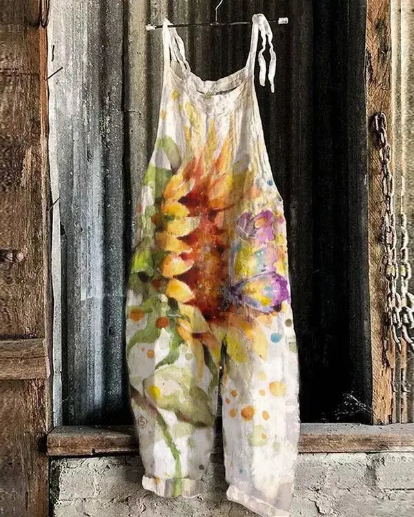 

Женский комбинезон на лямках, повседневный Свободный комбинезон с широкими штанинами и принтом, в стиле ретро, 2022