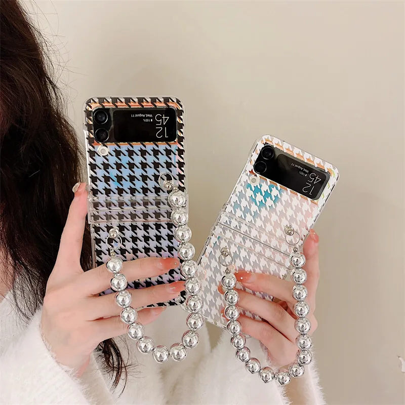 Z Flip 3 Case For Samsung Galaxy Z Flip 3 4 5G Transparent Wrist Hand Chain Cover Z Flip3 ZFlip3 Flip4 Shockproof Cases