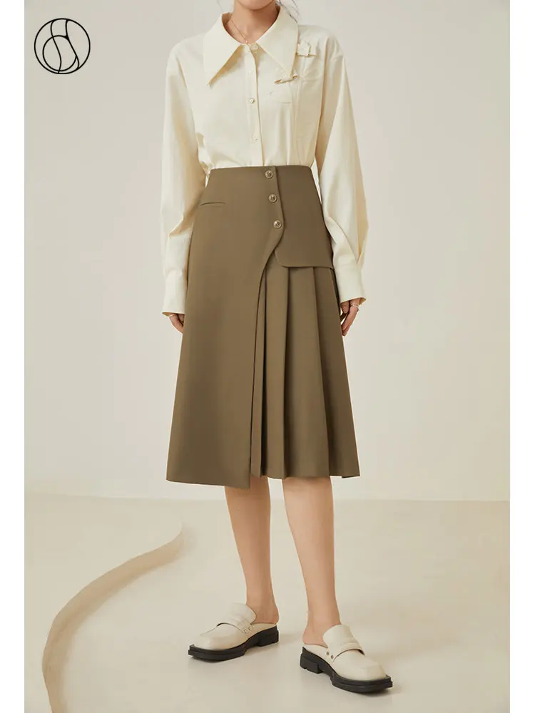 

DUSHU Commuter Style Irregular Skirt Women Autumn 2022 New Office Lady High Waist Design Sense Graceful Female Mid-length Skirts