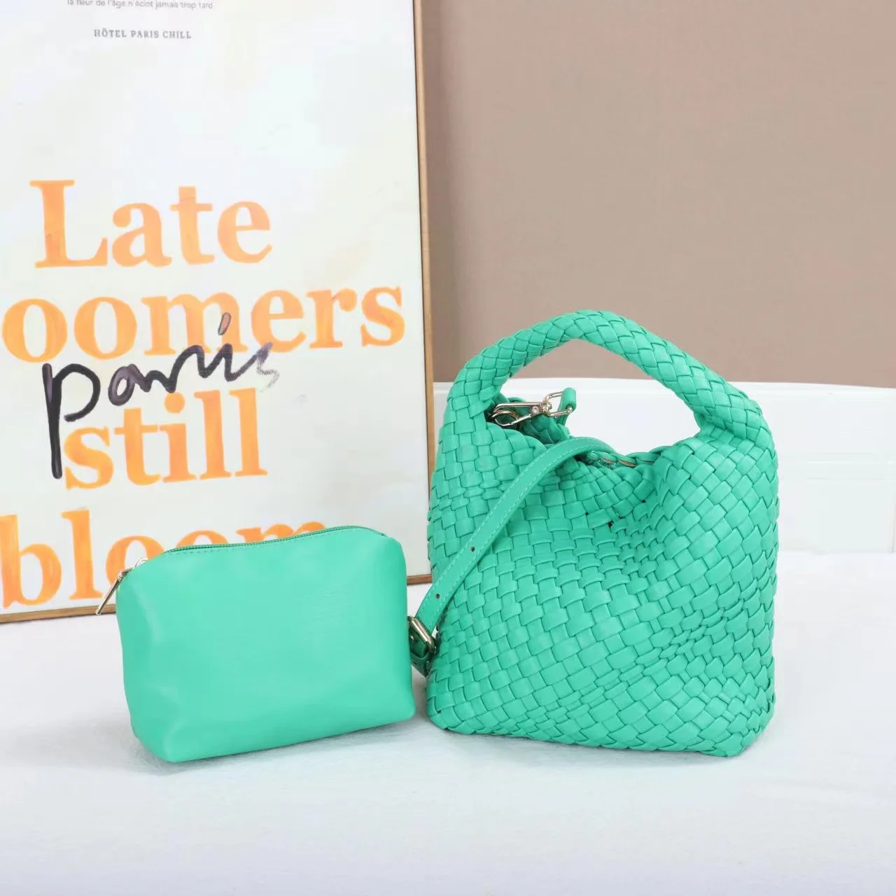 Rejolly Women Vegan Leather Hand-Woven Tote Handbag Fashion Shoulder Top-handle Bag All-Match Underarm Bag with Purse