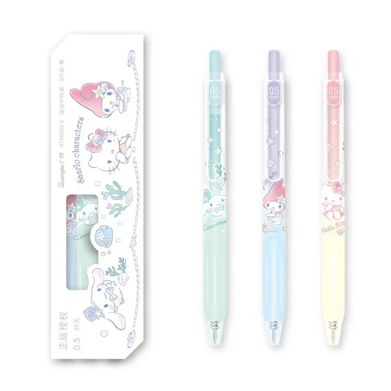 3pcs/box Sanrio My Melody Hello Kitty Cinnamoroll Pen 0.5mm Gel Pen Ballpoint Pens Children Student Stationery for Office School