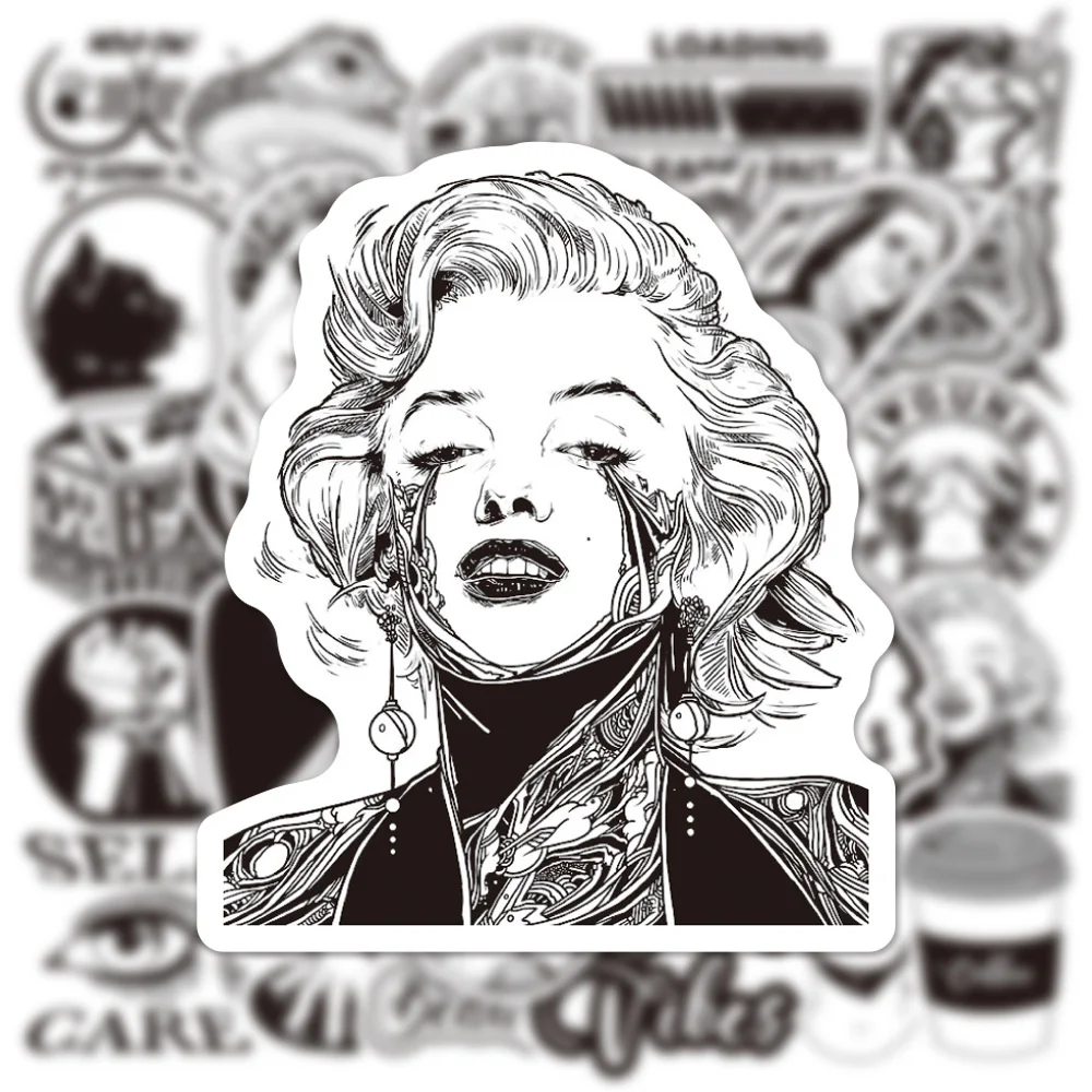 

10/30/50PCS Black and White Ins Wind Art Plaster Sticker Gift Graffiti DIY Helmet Suitcase Luggage Toy Decal Sticker Wholesale