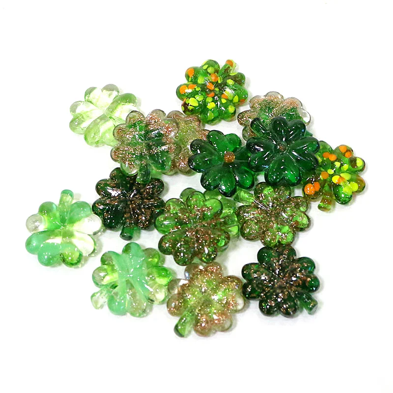 

16PCS Cute Mini Glass Four-Leaf Clover Craft Ornaments Colorful Tiny Plant Fairy Garden Micro Landscape Easter Decor Accessories