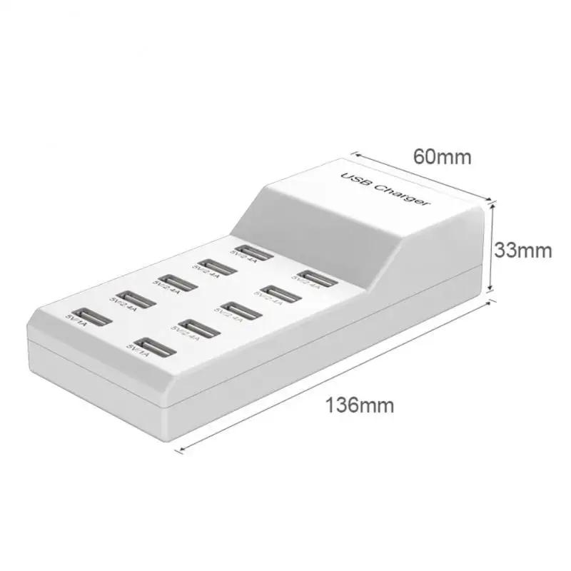 

USB Charging Station 10-Ports 50W/10A Multi Port USB Hub Charger For Cellphone &amp Tablet Multiple Devices Type C Chargers