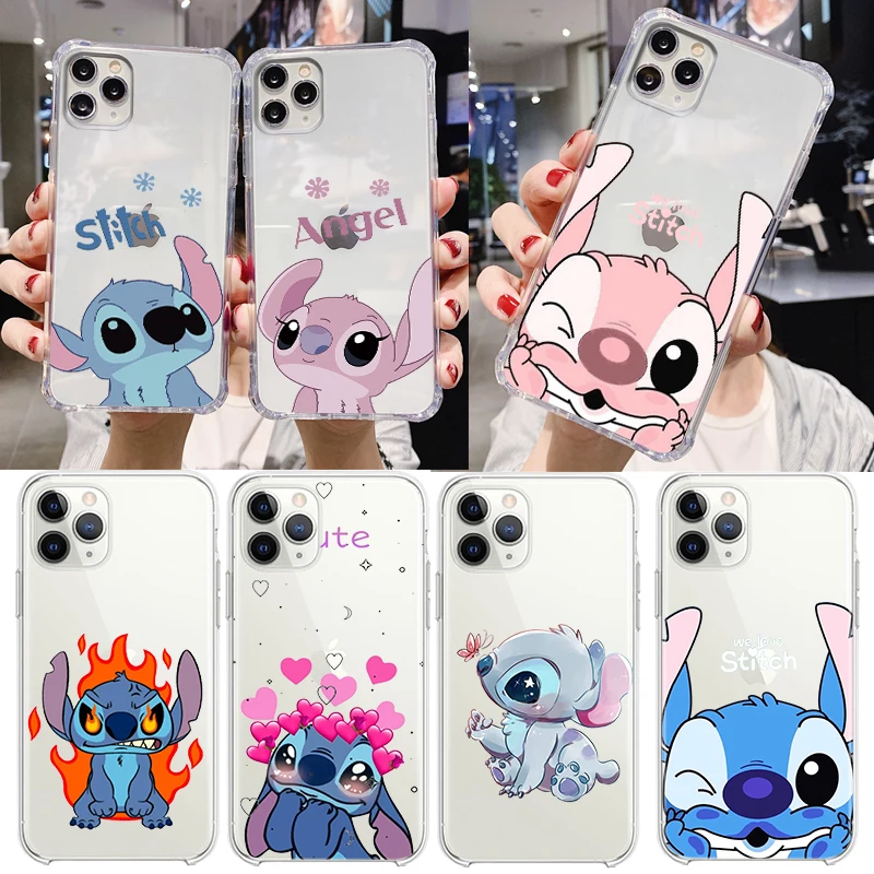 Disney Stitch Lilo Couple for Apple iPhone 14 13 12 11 Pro Max X XR XS 8 7 6 5 5S SE Transparent Silicone Soft Phone Case Fundas