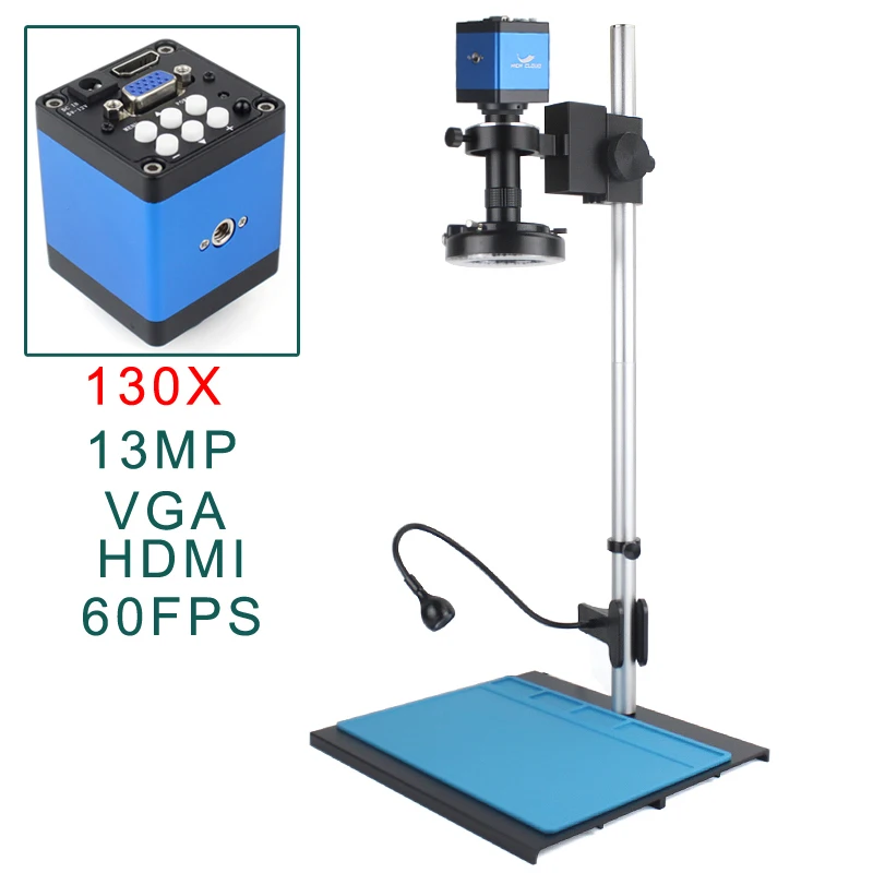 

13MP 1080P HDMI VGA Industrial Video Microscope Camera 1-130X Zoom C Mount Lens Remote Control For Digital Image Acquisition