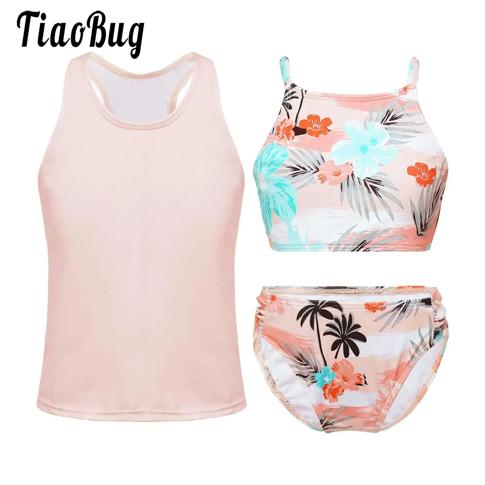 

Детский купальник для девочек, комплект бикини с принтом, комплект бикини из трех частей с регулируемыми бретельками, комплект бикини и одн...