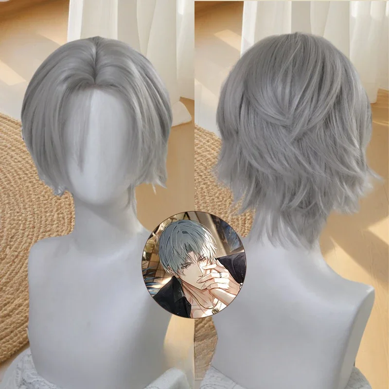 Эпеллый серебряный парик короткие прямые косплей 12 дюймов из седых волос
