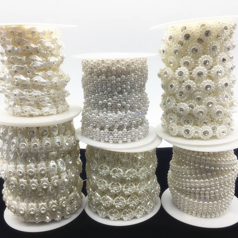 DIY1 ярда Стразы цепочка с жемчугом и кристаллами ювелирная пришивная украшение