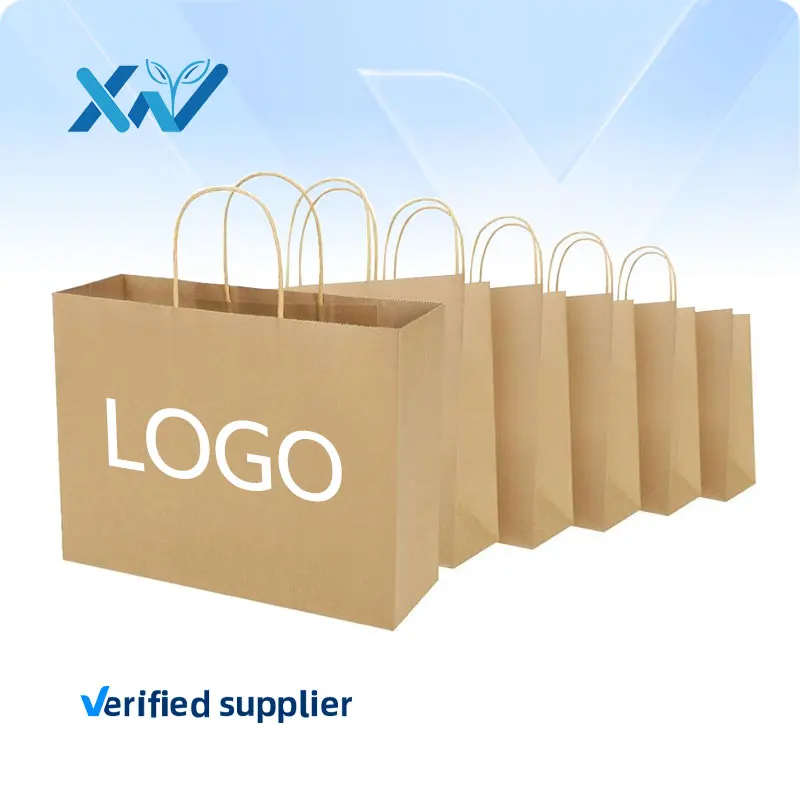 

Custom logo Printed Disposable brown Kraft paper bag Food take out Shopping Gift paper bags With Handle