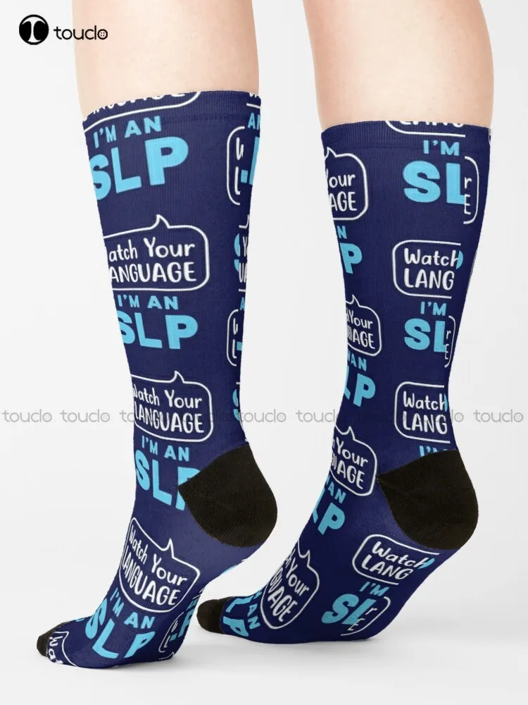 

Watch Your Language I'M An Slp Socks Funny Mens Socks Fashion Creative Leisure Funny Harajuku Art Abstract Oil Painting Socks