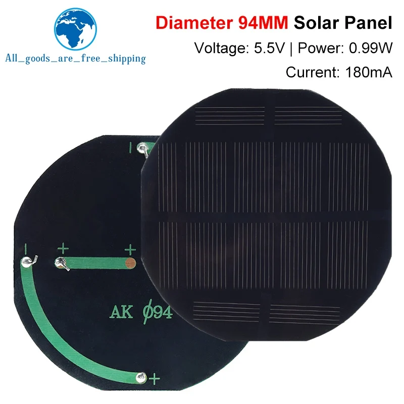 TZT 5.5V 180mA 0.99W Solar Panel Polycrystalline 90*90MM Mini Sunpower Solar System DIY for Battery Cell Phone Charger