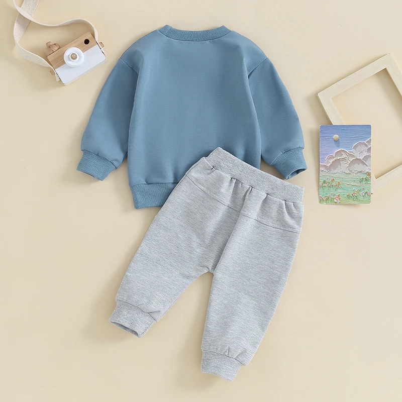 

Одежда для новорожденных мальчиков пуловер с длинным рукавом с вышивкой буквами Свитшот Топы Брюки для маленьких мальчиков осенняя одежда