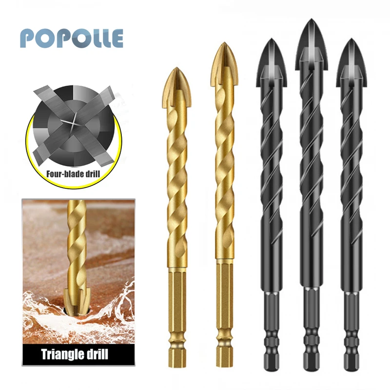 4pcs/set 6-12mm Cemented Carbide Cross Four-blade Drill Bit Suitable for Cement Wall Glass Marble Electric Drill Drilling