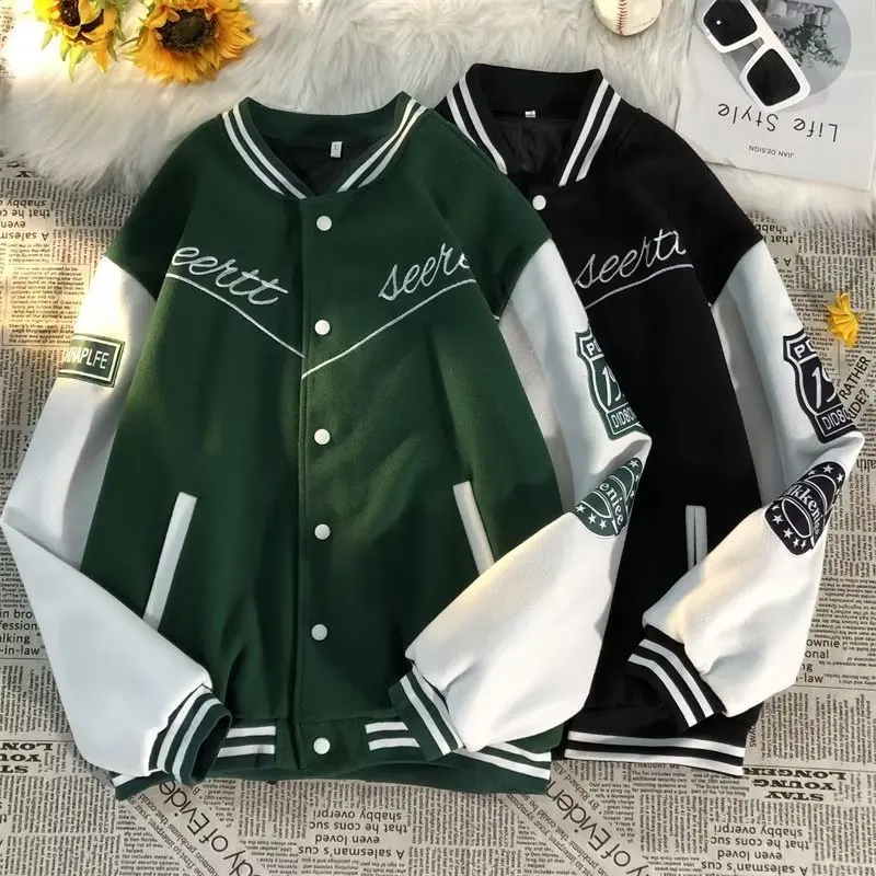 

American Colorblock Letter Embroidery Jacket Men's Spring and Autumn European and American Street Loose Baseball Uniform Jacket