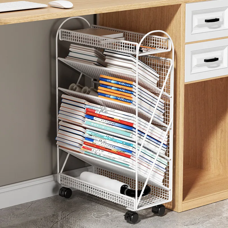 

Office Desk Storage Shelf Multi-storey Structure Storage Desk Mobile Pulley Desk Organizers Tilt Design Stationery Organizer
