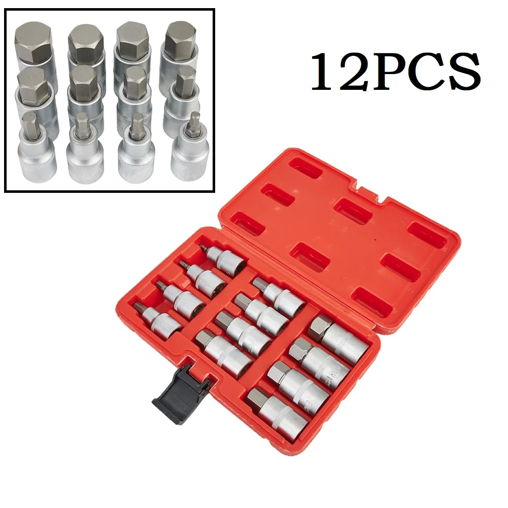 

12 Pcs 1/2 Inch Drive Impact Hex Bit Socket Set H5-H22 Hexagon Wrench Sockets Set Hand Tools Accessories