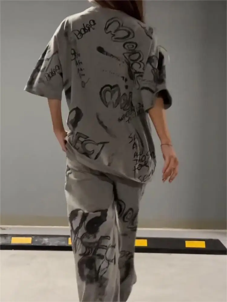 Женский комплект футболок с круглым вырезом в стиле граффити женская одежда