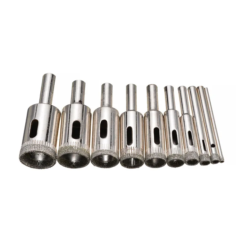 

10pcs/Set Diamond Coated Hole Saw Ceramic Glass Marble Tiles Granite Drill Bit Cutter Tools 3-20mm
