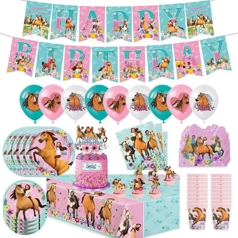 

Cartoon Spirit Riding Horse Theme Birthday Party Disposable Tableware Set Balloons Decorations Banner Cake Topper Party Supplies