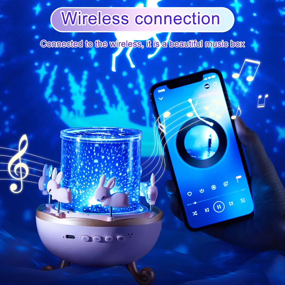 

Music Box Starry Projector w/ 10 Projection Films Music Box Projection Lamp USB Rotary Starry Projector Night Light or Bedroom
