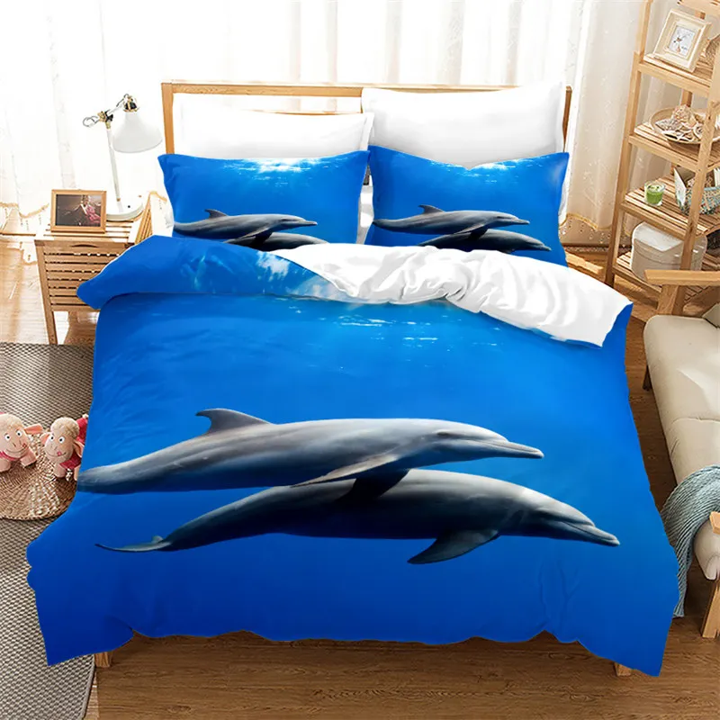 

Marine Themed Duvet Cover Jumping Dolphin Bedding Set King Full Twin For Kids Adults Decor Microfiber Ocean Animals Quilt Cover