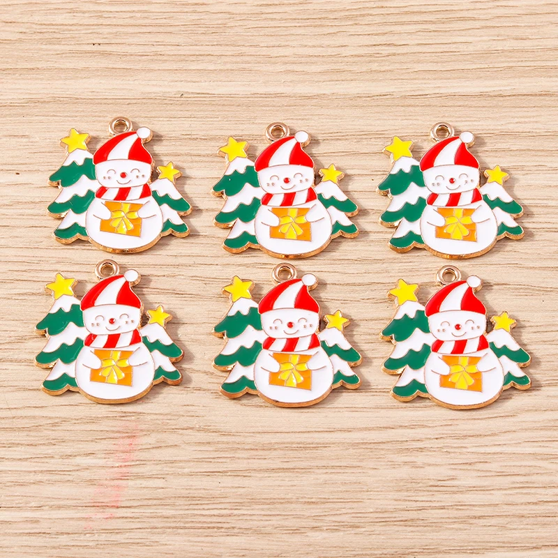 

10pcs 23x24mm Cartoon Winter Snowman Charms Enamel Christmas Tree Charms Pendants for Jewelry Making DIY Earrings Necklaces Gift