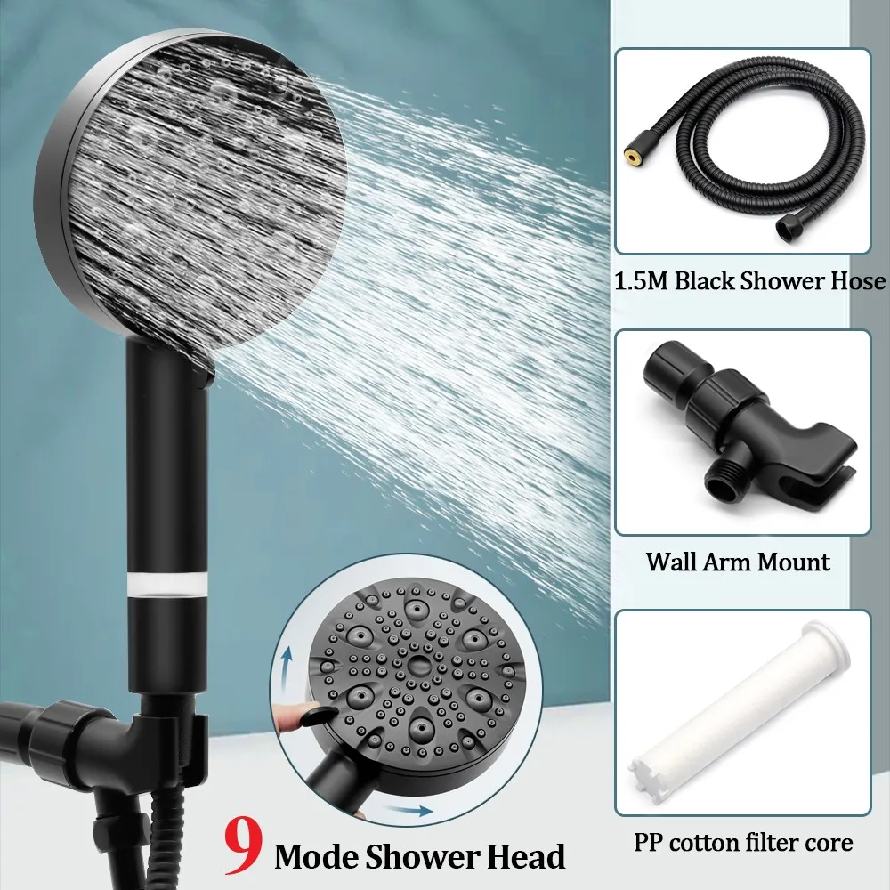

9 Modes Adjustable Shower Head High Pressure Extra Large Panel High Quality Jetting Rainfall Spray with Hose Bathroom Accessorie