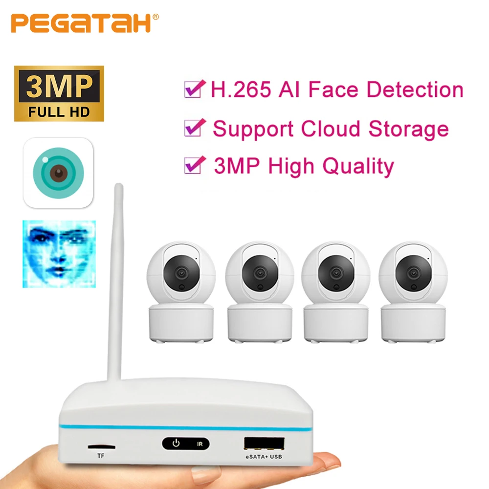 

PEGATAH 8CH NVR CCTV Camera Security System Kit Indoor Mini 3MP P2P WiFi IP Camera Set Wireless IP Video Surveillance System