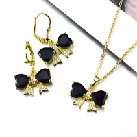 new ladies bow zirconia gold jewelry set love crystal bow shell earrings stainless steel chain charm set