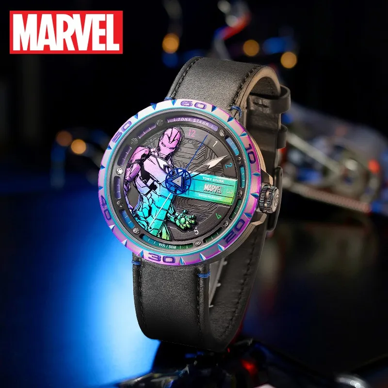 

Disney Gift With Box Marvel Symphony Iron Man Dial Waterproof Luminous Fashion Leather Men's Quartz Watch Zegarek Relojes