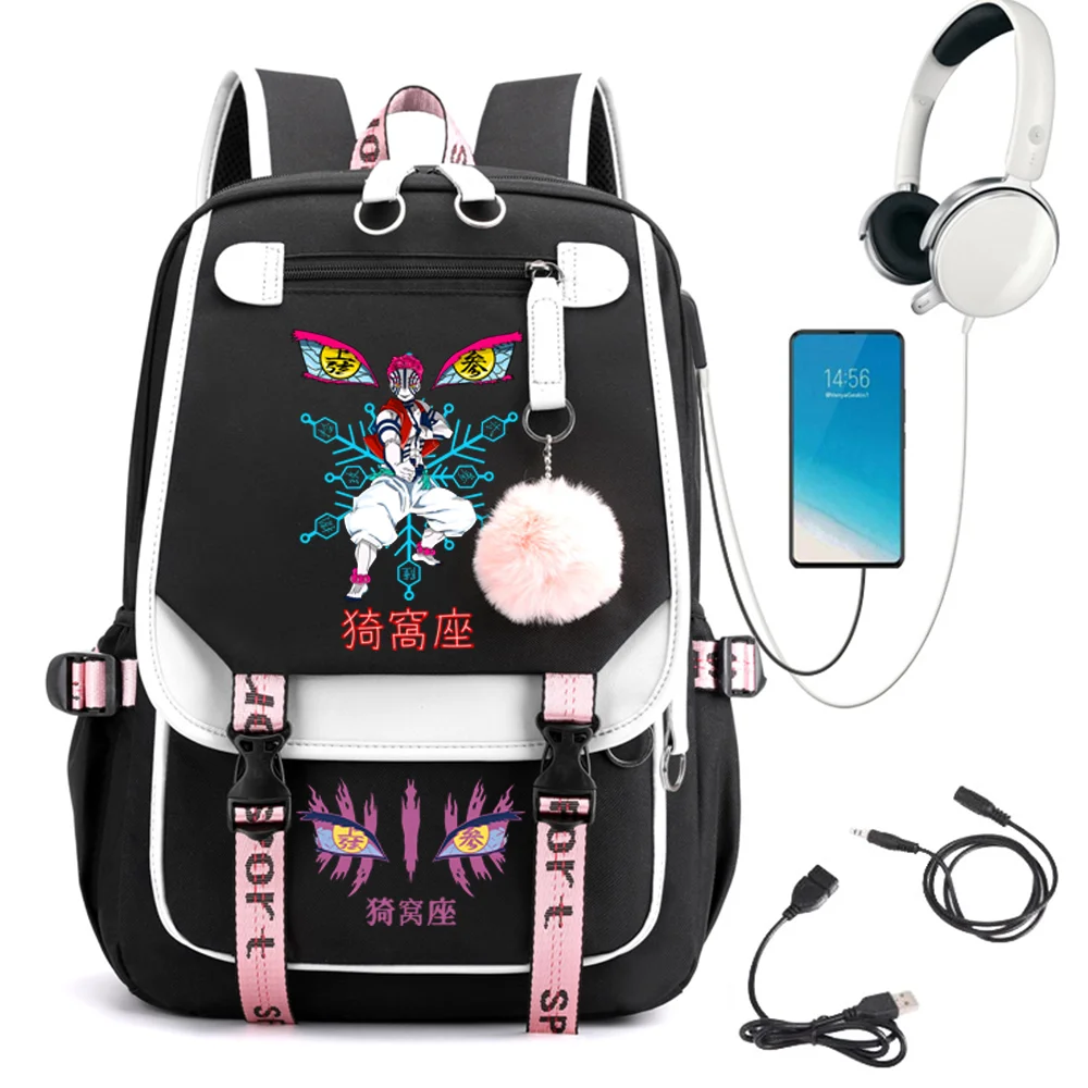 

Demon Slayer Kimetsu No Yaiba Akaza School Bags for Girls Anime School Bag Back To School Bookbag Laptop Bagpack Travel Backpack