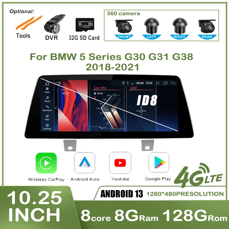 

10.25'' For BMW 5 Series G30 G31 G38 2018-2021 EVO System Android Auto ID8 Car Radio Devices Automotive Multimedia Player GPS