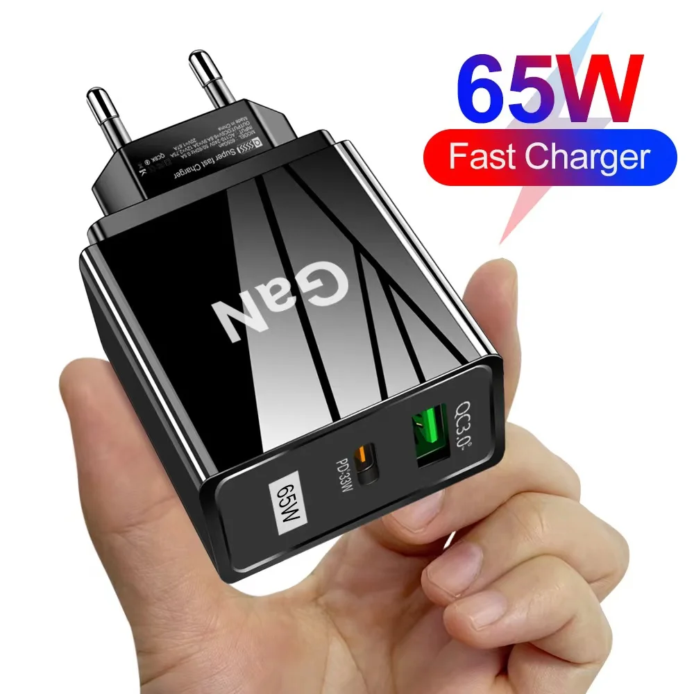 

65W GaN USB Charger Fast Charge QC 3.0 Wall Charging For iPhone 12 11 Samsung Xiaomi Mobile 4 Ports EU US Plug Adapter Travel