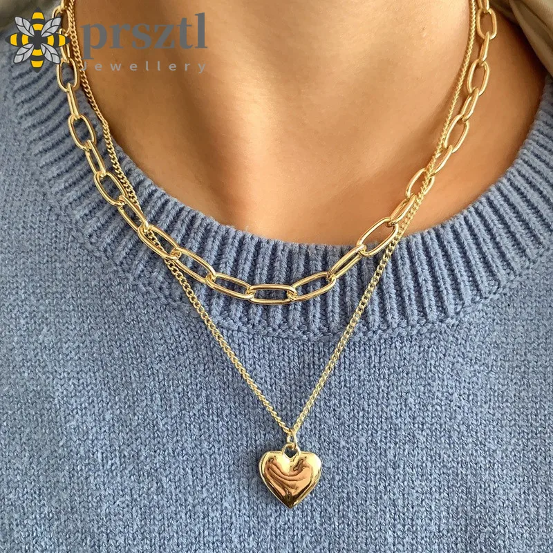 

Prsztl Fashion Asymmetric Lock Necklace for Women Twist Gold Silver Color Chunky Thick Lock Choker Chain Necklaces Party Jewelry