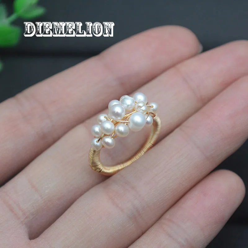 

Simple Multi Bead Natural Freshwater Pearl Rings for Women Handmade Vintage Wedding Personality Ring Fine Jewelry