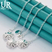 urpretty 925 sterling silver round flower necklace 19 inch chain for woman party wedding engagement charm jewelry gift