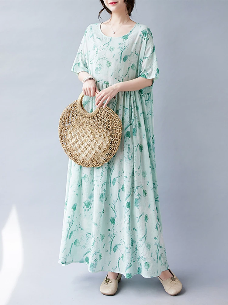 

Женское богемное платье NYFS, Длинное свободное платье из хлопка и льна с коротким рукавом и принтом, лето 2023