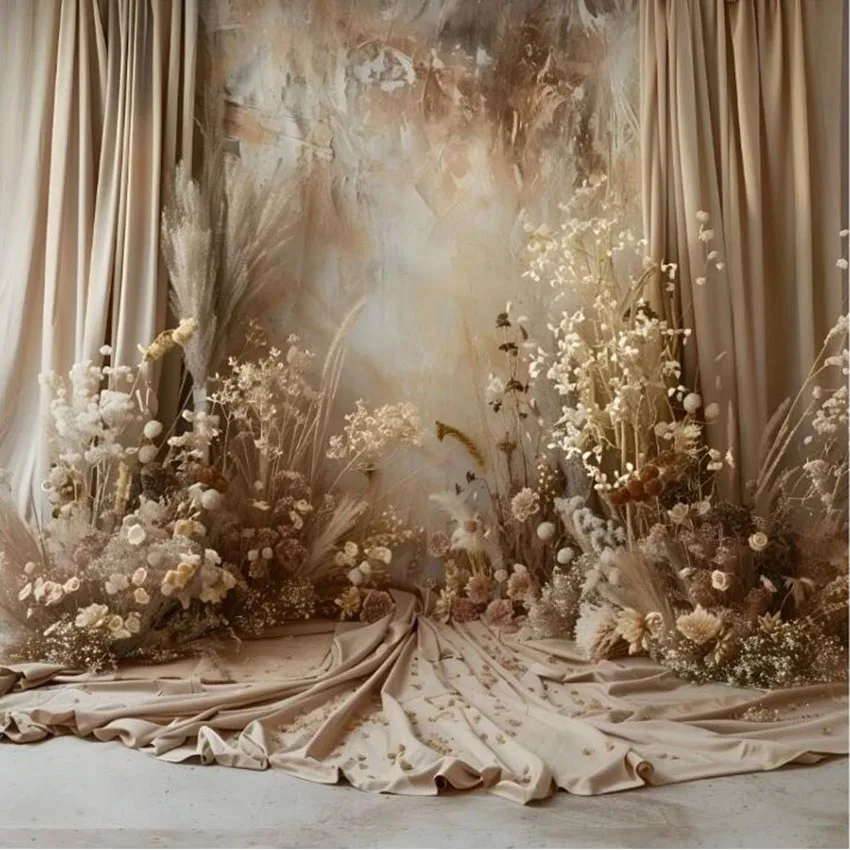 Мехофонд фон для фотосъемки бежевый коричневый бохо цветочный настенный