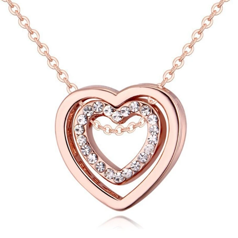 

Модное ожерелье с подвеской в виде двойного сердца, ожерелье с двойным сердцем для женщин