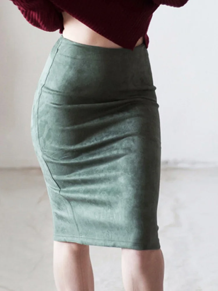 Skirt Female Autumn Winter High Waist Bodycon Vintage Split Thick Stretchy Skirts