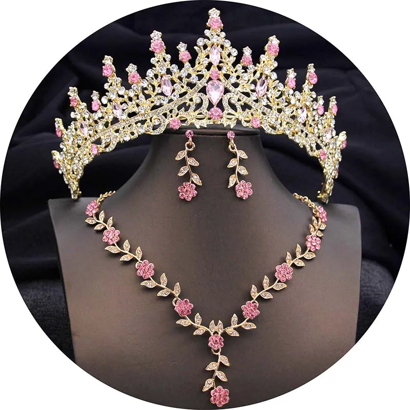 Женская тиара и короны Свадебный комплект из колье серёг 11 цветов