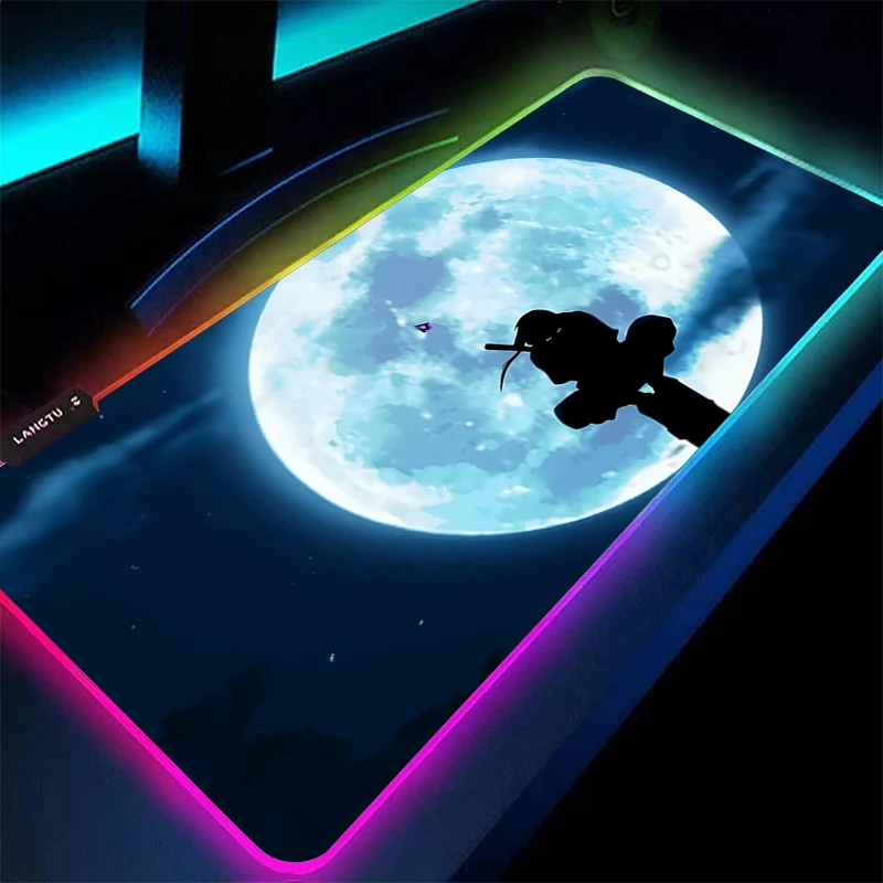 Фото Большой коврик для мыши RGB 90x40 см, Naruto Itachi Uchiha Speed, для игроков в киберспорт, с подсветкой, для ноутбука, компьютера, клавиатуры, светодиодный коврик для мыши XXL №1