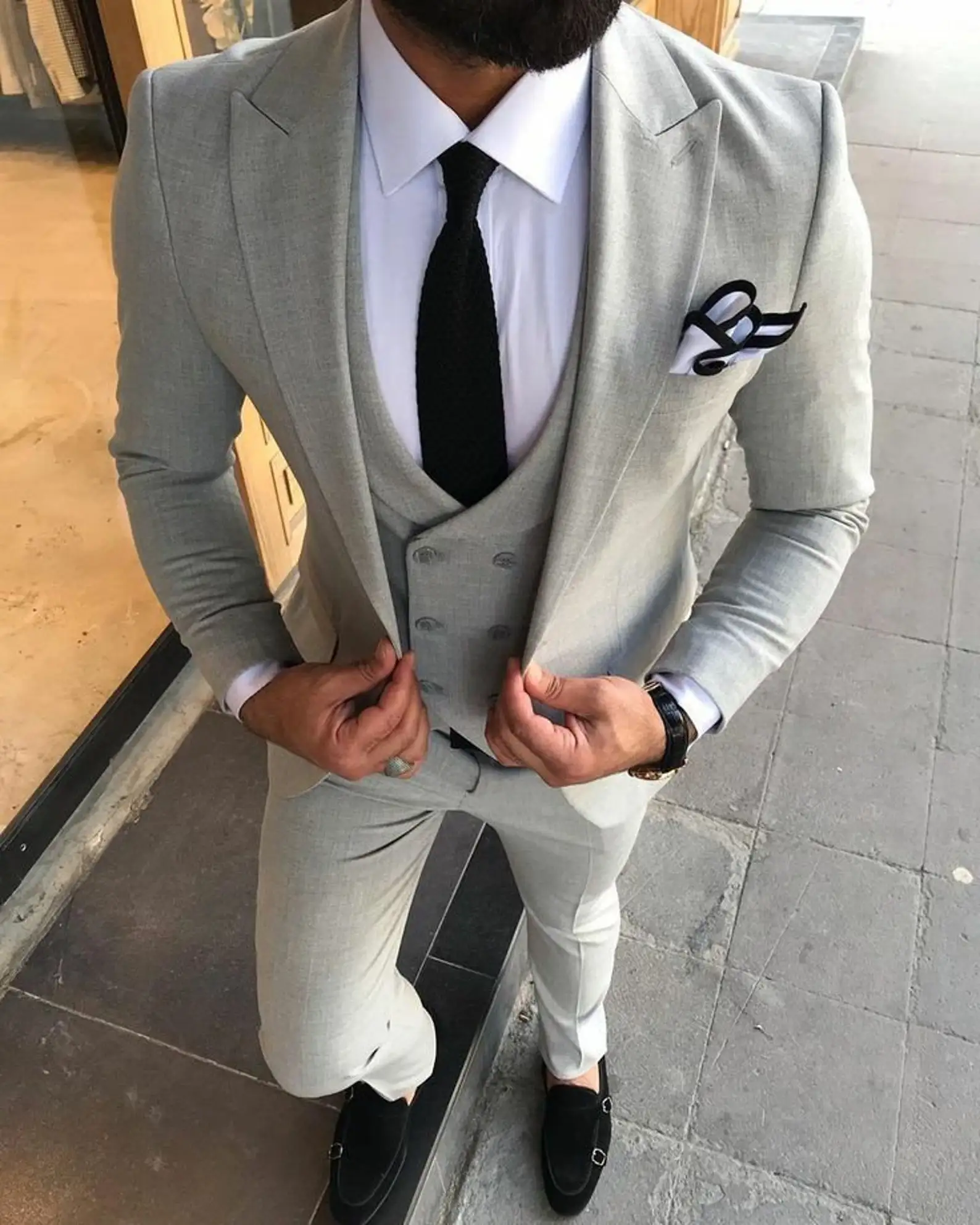 

Gray Fashion Suits For Men Wedding Prom Party Business Wear Bespoke High Quality 3-Pieces (Jacket+Pants+Vest) Trajes De Hombre