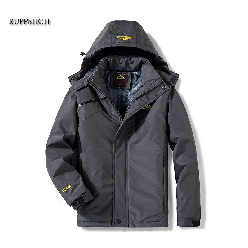 

Winter Men Jacket Casual Windproof Waterproof Thickened Warm Jacket Men Hooded Fleece Long Sleeve Jacket Solid Color Parka Men