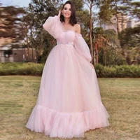2022 lilac long sleeve wedding cocktai dresses celebrity women prom sexy off shoulders slim bridesmaid ball gown vestido con tul