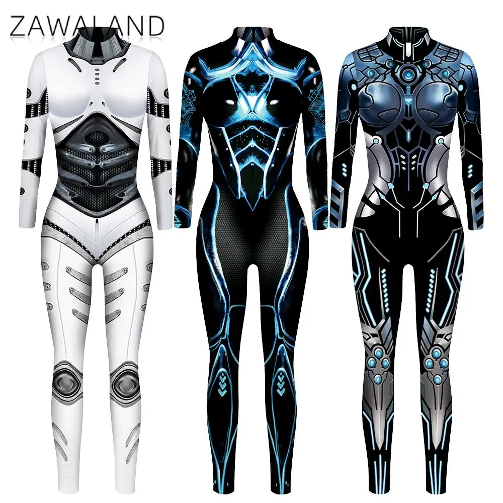 

Zawaland Halloween Cyberpunk Steampunk Robot Machine 3D Printed Cosplay Costumes Punk Jumpsuit Zentai Women Bodysuit Fancy Dress