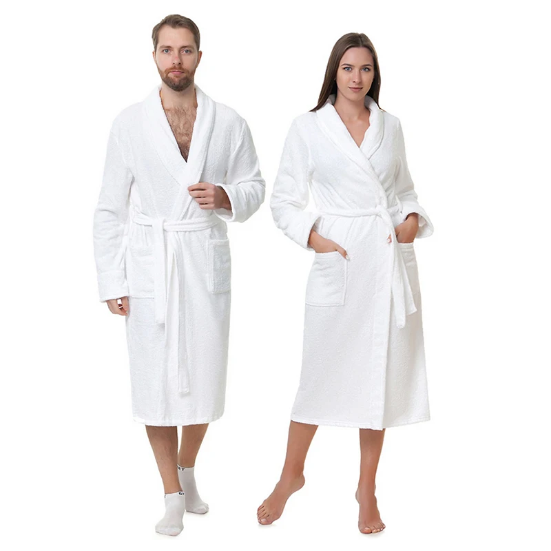 100% Cotton 5 Star Hotel Terry Bathrobe Women's Autumn Winter Luxury Couple Dressing Gown Long Sleeve Robe For Female 2023