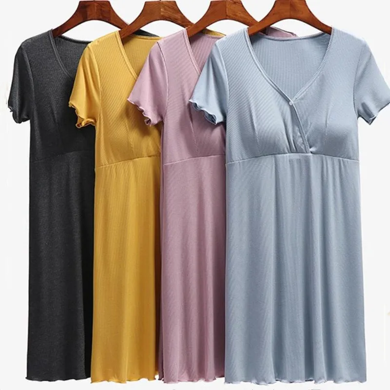 

Soft Fabric Maternity Breastfeeding Dress Spring Summer Pregnancy Cotton Modal Short-Sleeve Nursing Pregnant Women Home Clothes