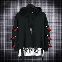 houzhou autumn mens hoodie sweatshirt casual black hoodies tops techwear hip hop harajuku patchwork japanese streetwear men